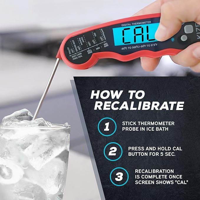 KIZEN Instant Read Meat Thermometer Digital - Food Thermometer for Cooking, Grill, Oven, BBQ - IP67 Rated Waterproof - Large Backlit Display and Magnetic Back
