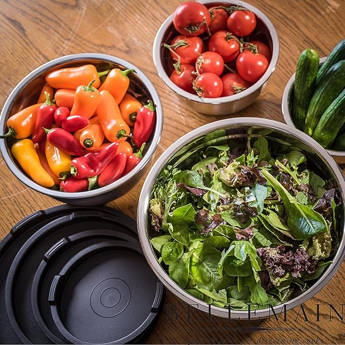 Stainless Steel Mixing Bowls with Lids Set – Large, Durable, Airtight Kitchen Bowls for Food Prep, Baking, Salad, and Storage (4 piece set)