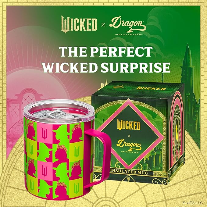 Dragon Glassware x Wicked 12 oz Stainless Steel Camp Mug with Lid - Insulated Camping Mug for Coffee, Tea, Matcha, Hot Beverages - Pink