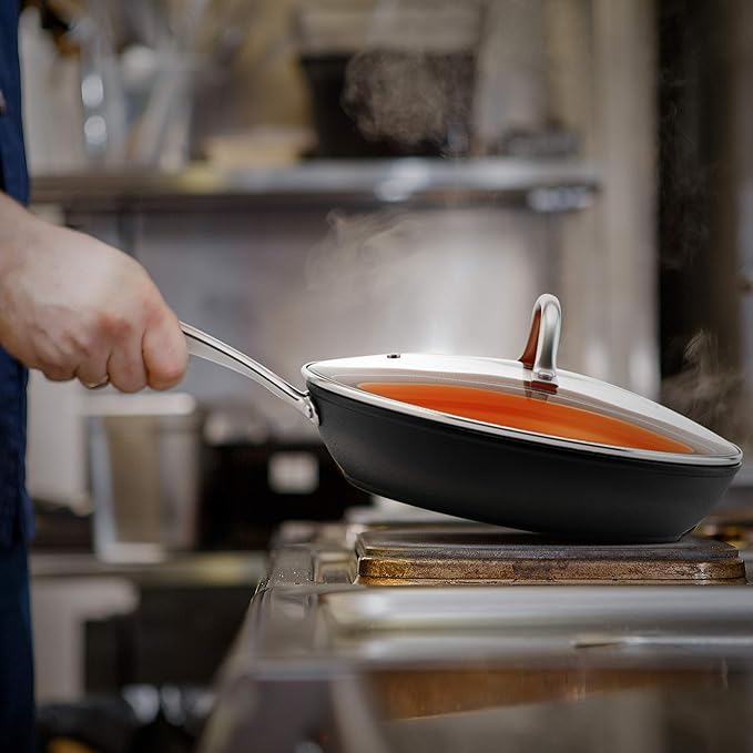 Nonstick Ceramic Copper Frying Pan: Non Stick 8 Inches Skillet With Glass Lid - Round Aluminum Saute Pan for Gas, Electric and Induction Cooktops (8 Inch)