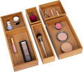 Seville Classics Bamboo Premium Organizer Storage Bins for Kitchen Silverware, Pantry, Closet, Office Desk, Pens, Utensils, Makeup, K Cup, Bamboo, Bin Set w/Dividers (5 Piece)