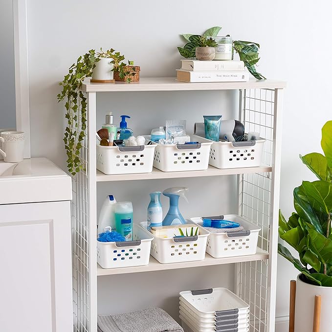 IRIS USA Plastic Basket, 8-Pack, Small, Shelves Storage Basket for Organizing Pantry Cabinet Bedroom Office Craft Room, White