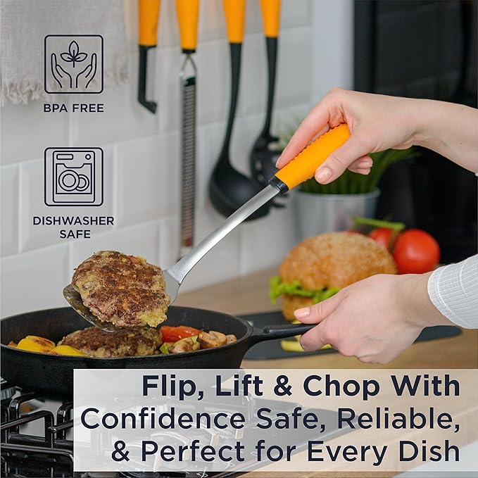 Deiss PRO Kitchen Grill Spatula Stainless Steel Heavy Duty Slotted Turner - 14.4" Metal Spatula for Cooking, Grilling Spatula, Easy Grip Handle, Slotted Design, Easy to Clean