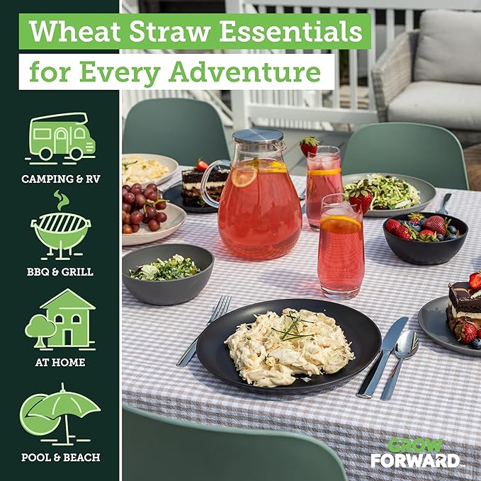Grow Forward 16-piece Premium Wheat Straw Dinnerware Sets for 4 - Unbreakable Dishwasher and Microwave Safe Plastic Plates and Bowls Sets - Patio, Outdoors, RV, Camping Dishes - Moonlight