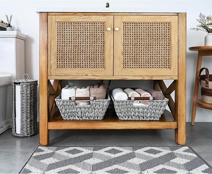 GRANNY SAYS 2-Pack Wicker Storage Baskets, Wicker Baskets for Organizing, Trapezoid Woven Basket with Handles, Storage Basket for Shelves, Gray
