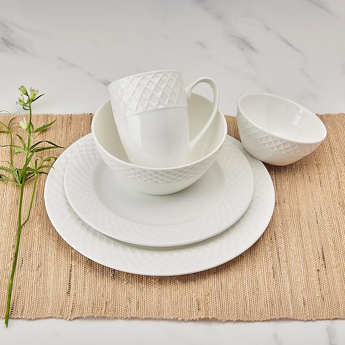 Mikasa Trellis Bone China Lightweight Chip Resistant 40 Piece Dinnerware Set, Service for 8