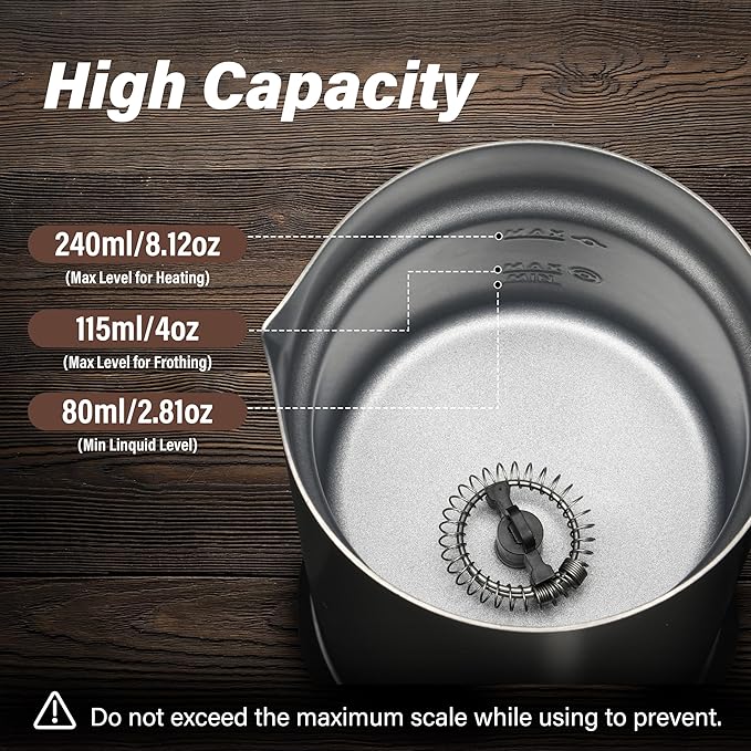 YSSOA Milk Frother and Steamer, 4-in-1 Electric Milk Warmer, 240 ml/8.1 oz Automatic Hot and Cold Foam Maker for Coffee, Macchiato, Latte, Cappuccinos, Hot Chocolate, Black