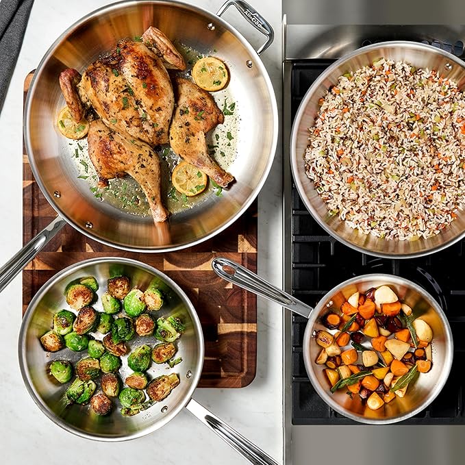 All-Clad D3 3-Ply Stainless Steel Fry Pan Set, 10,12 Inch, Induction Oven and Broiler Safe to 600F, Frying Pans, Durable Kitchen Cooking Skillets, Professional Induction Cookware, Stainless Steel