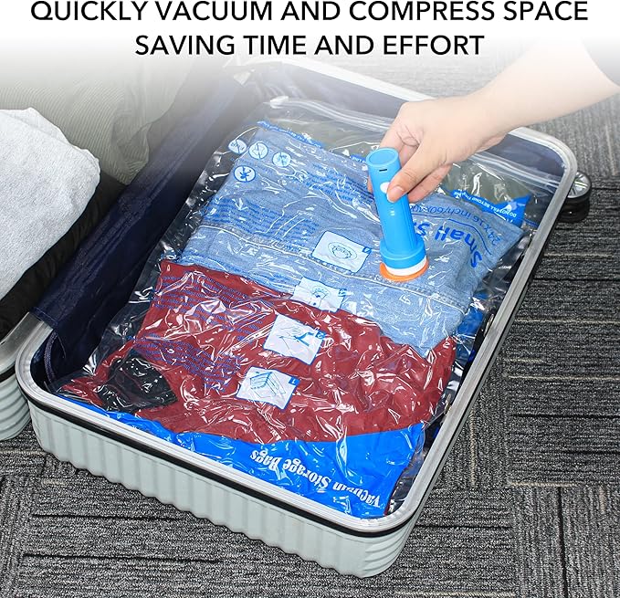 16 Pack Travel Vacuum Bags with Pump，vacuum travel bags with pump (2J/2L/2M2S/4 ROLLER BAGS/4 SMALL ROLLER BAGS), vacuum seal bags for clothing travel and home organization.