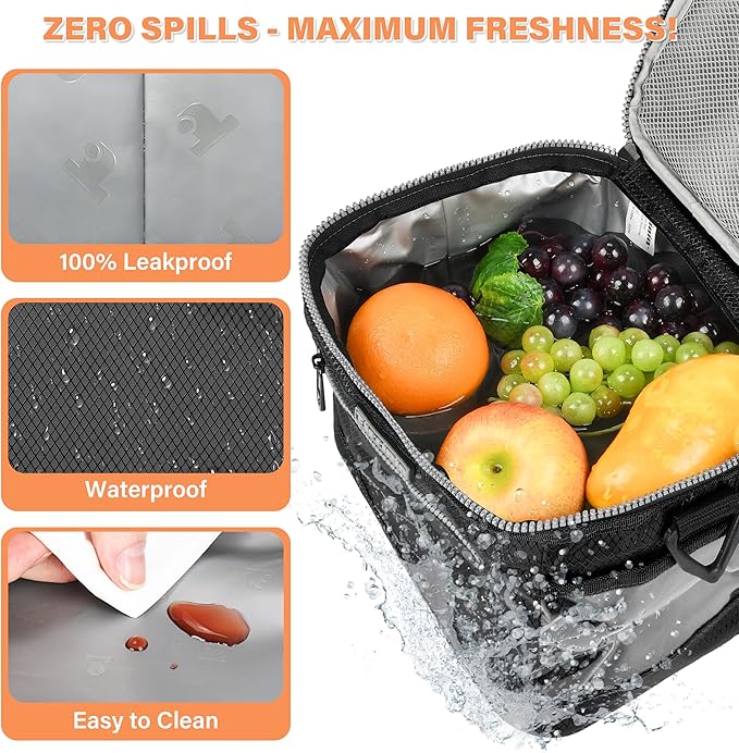 Tirrinia Insulated Lunch Box for Men/Women, Leakproof Lunch Bag for School Work, Large Lunch Tote Kids Boys Girls Back to School, Soft Reusable Cooler Office Picnic Beach Camping with Shoulder Strap