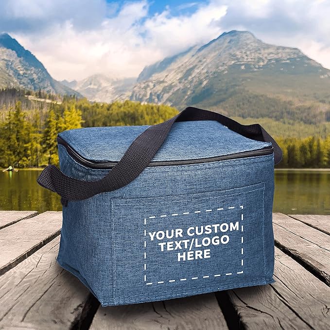 DISCOUNT PROMOS Custom Insulated Cooler Lunch Bag Set of 50, Personalized Bulk Pack - Perfect for Work, Travel, Outdoor Events - Blue