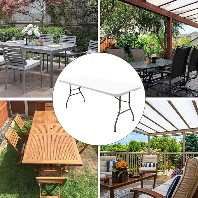 6 Pack Stretch Fabric Table Top Cap Cover, fits 6' Tables, Spandex Table Covers Washable Elastic Universal Rectangle Tablecloth Protector for Indoor Outdoor Party Picnic Wedding, White, 30" W x 72" L
