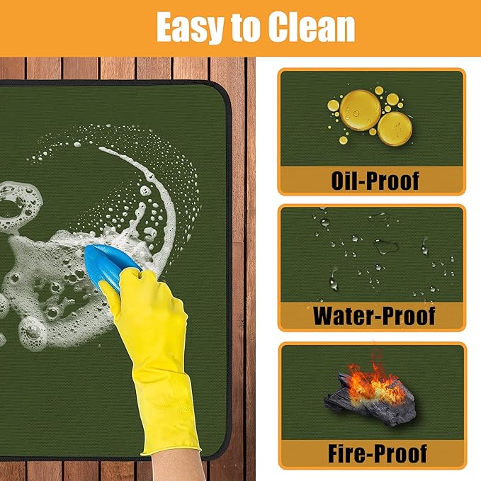 24x31in Heat Resistant Grill Mats for Outdoor Grill to Protect Your Prep Table and Outdoor Grill Table - Fire Proof & Water Proof & Oil Proof BBQ Mat - Green（1mm）