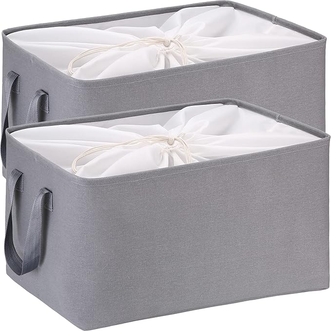Hinwo 102L XXL Storage Bins, 2-Pack Closet Organizers and Storage, Foldable Clothes Storage Baskets with Handles, Containers for Clothing, Blanket, Comforters, Toys, Bedding (Gray)
