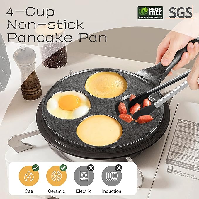 Pancake Pan 4 Cups Pancake Maker Nonstick Pancake Griddle With PFOA Free Coating 10.5 Inch Mini Pancake Pan