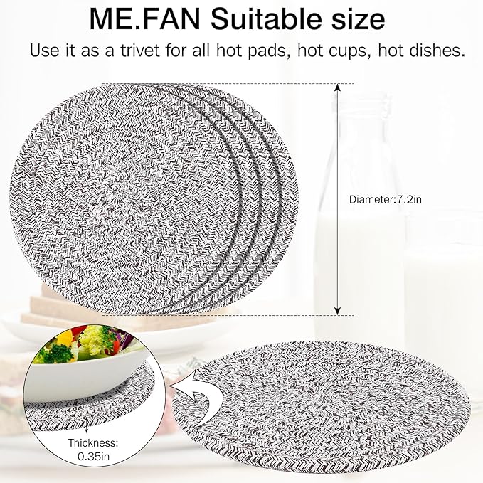 ME.FAN 7 Inch Trivets/Potholders 4 Set Cotton Thread Weave Trivets for Pots and Pans - Large Coasters/Hot Pads to Protect Desktop & Countertop - Mix Deep Coffee