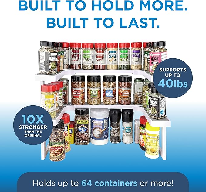Spicy Shelf 3.0 - Expandable 2 Tiered Spice Rack Organizer for Cabinet & Pantry - Kitchen Seasoning Organizer - Cabinet Spice Racks for Inside Cabinets (Spicy Shelf Premium) - Home Organization
