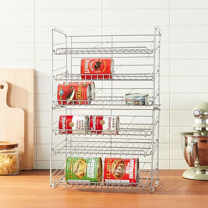 Atlantic Gravity-Fed Compact Double Canrack – Kitchen Organizer, Durable Steel Construction, Stackable or Side-by-Side, PN in Silver (Pack of 2)
