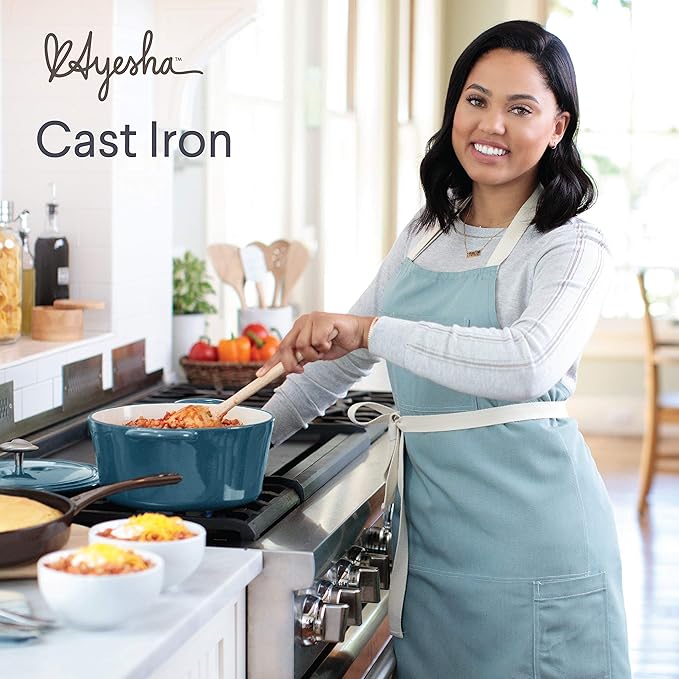 Ayesha Curry Collection Cast Iron Square Grill Pan with Pour Spouts, 10-Inch, French Vanilla