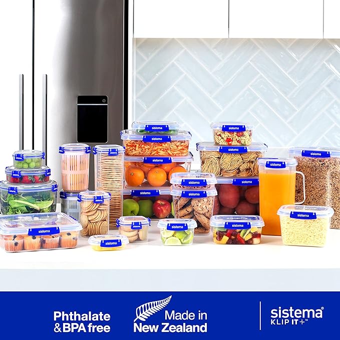 Sistema KLIP IT PLUS Leakproof Food Storage Containers 2.2 L, 1 L, 400 ml Airtight & Stackable Meal Prep Containers with Lids School Lunch Boxes & Snack Boxes 6 Count