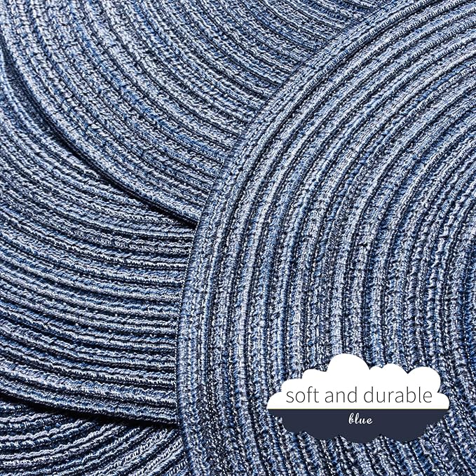 FunWheat Round Braided Placemats Set of 4 Place mats for Dining Tables Woven Heat Resistant Table Mats 15 inch (E Klein Blue, 4pcs)