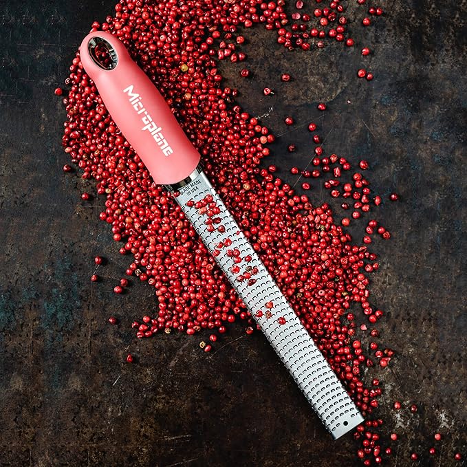 Premium Classic Series Zester - Lipstick Pink | Lemon Zester tool, Hard Cheese & Vegetable Grater | For Citrus, Parmesan Cheese, Garlic, Ginger, Nutmeg | Fine Stainless Steel Blade, Made in USA