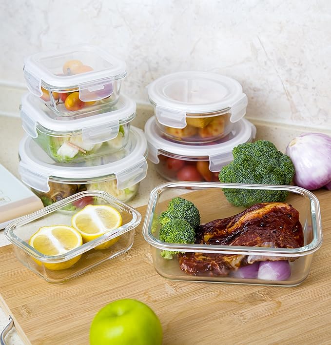 BAYCO Glass Storage Containers with Lids, 9 Sets, Meal Prep Airtight Food Storage Containers for Food Storage with Lids - BPA-Free & Leak Proof