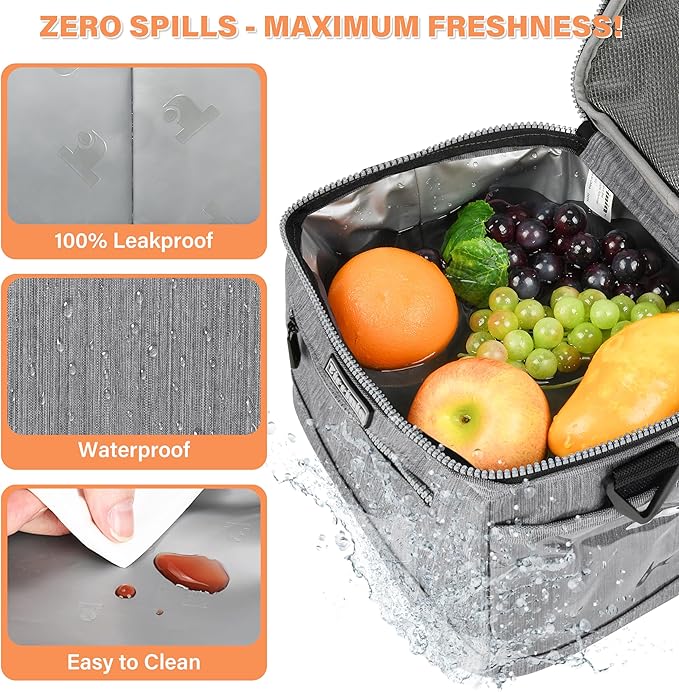 Tirrinia Insulated Lunch Box for Men/Women, Leakproof Lunch Bag for School Work, Large Lunch Tote Kids Boys Girls Back to School, Soft Reusable Cooler Office Picnic Beach Camping with Shoulder Strap
