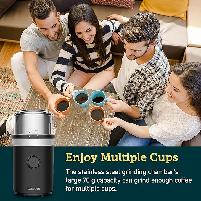 COSORI Electric Coffee Grinders for Spices, Seeds, Herbs, and Coffee Beans, Spice Blender and Espresso Grinder, Wet and Dry Grinder, Included 2 Removable Stainless Steel Bowls, Black