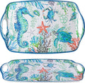 LEHAHA Serving Tray with Handles, Large Rectangular Melamine Serve Platter for Serve Food, Set of 2, 19 x 12 inch,Unbreakable Food Platter for Coffee Table, Ottoman Tray for Bedroom, Living Room.