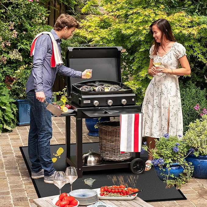 60 ×52 inches Under Grill Mats for Outdoor Grill/ Double-Sided Fire Pit Mat Fireplace Mat, Fireproof Deck and Patio Protector Mat, BBQ Mat for Under BBQ Waterproof Oil-Proof Grill Floor Pads Grill Mat