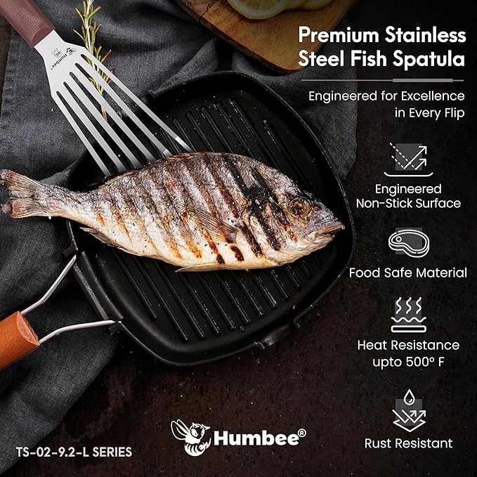 9 Inches Fish Turner, Slotted Fish Spatula Dishwasher Safe NSF (Left Hand), Shovel Brown
