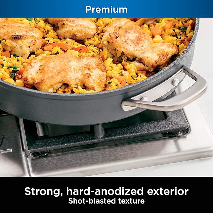 Ninja Foodi NeverStick Professional Hard-Anodized 4-Quart Sauté Pan with Glass Lid, Nonstick, Durable & Oven Safe to 500°F, Salt Grey, C30140