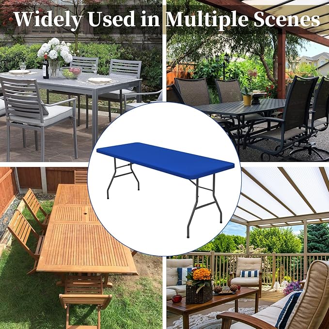 10 Pack Stretch Fabric Table Top Cap Cover, fits 8' Tables, Spandex Table Covers Washable Elastic Rectangle Tablecloth Protector for Indoor Outdoor Party Picnic Wedding, Royal Blue, 30" W x 96" L