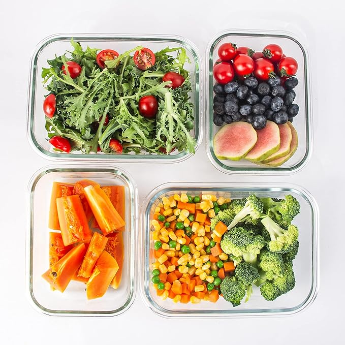 10 Pack Glass Food Storage Containers, Glass Meal Prep Containers with Lids Leak Proof, Clear Glass Bento Boxes for Adults, Microwave & Freezer Safe (34oz & 12oz)