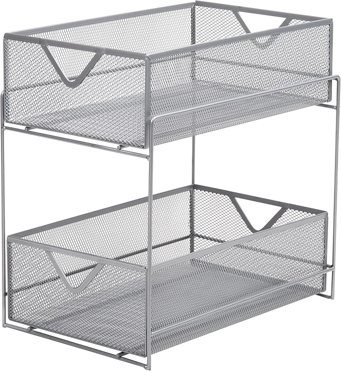 Mind Reader Accessory Organizer, Supply Storage, Makeup, Office, Kitchen, Metal Mesh, 8.25"L x 12.5"W x 12.5"H, Silver