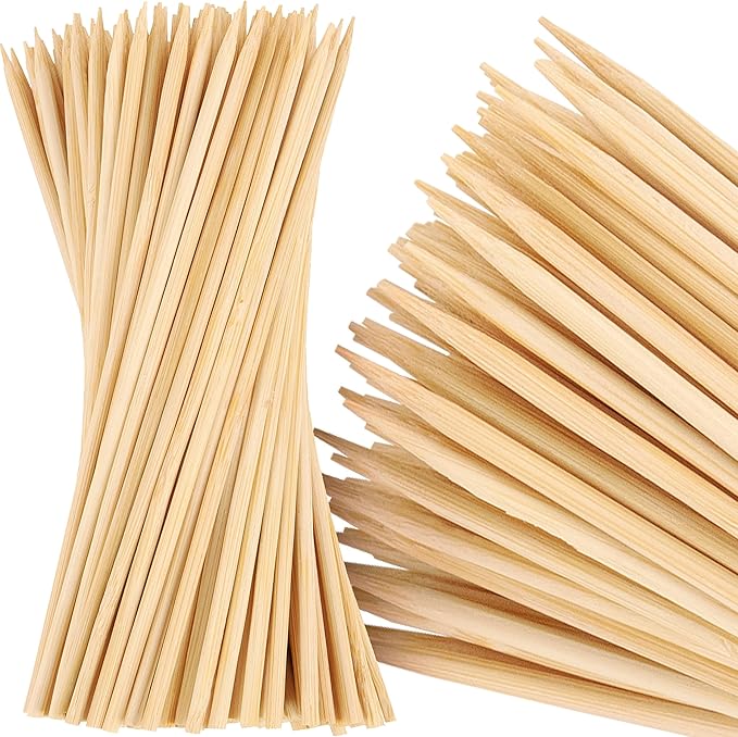 MalloMe XL Bamboo Skewers 8 Inch 100 pcs - 4mm Thick Bamboo Sticks - Heavy Duty Wooden Shish Kabob Skewers for Grilling - for Kebab BBQ Grill Hot Dog, Candy Apple Smores Sticks Wood Skewer Appetizers