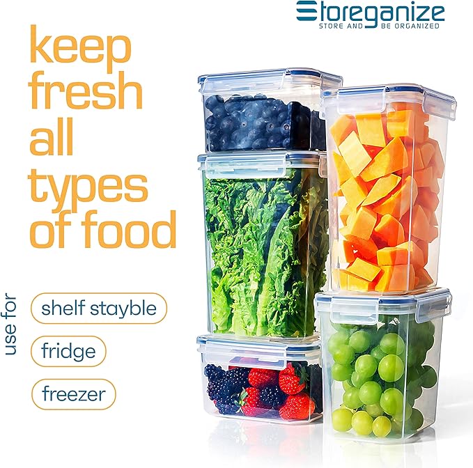 14 PCS Airtight Food Storage Containers with Lids set, BPA Free Leak-proof Kitchen and Pantry Organization Canisters for Cereal, Pasta, Dry Food, Flour Sugar, Stackable, Free Label, Marker, Scoop