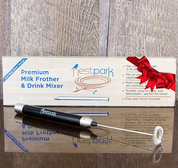 Nestpark Portable Drink Mixer Small Handheld Electric Stick Blender - Cordless and Battery Operated Bulletproof Keto Coffee Blender