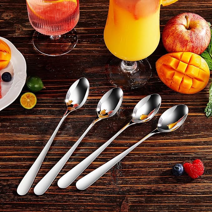 KEAWELL Premium 4-Piece Louise Long Handle Iced Tea Spoons, 18/10 Stainless Steel, Brilliant Mirror Finish, Teaspoons for Coffee, Cocktails, and Beverages, Dishwasher Safe (7.5 inch, 4)