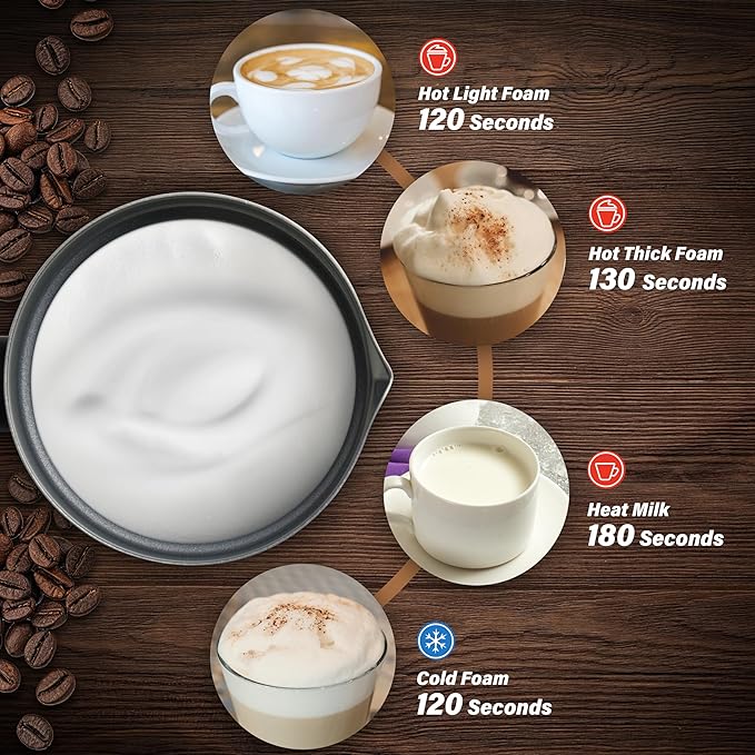 YSSOA Milk Frother and Steamer, 4-in-1 Electric Milk Warmer, 240 ml/8.1 oz Automatic Hot and Cold Foam Maker for Coffee, Macchiato, Latte, Cappuccinos, Hot Chocolate, Black