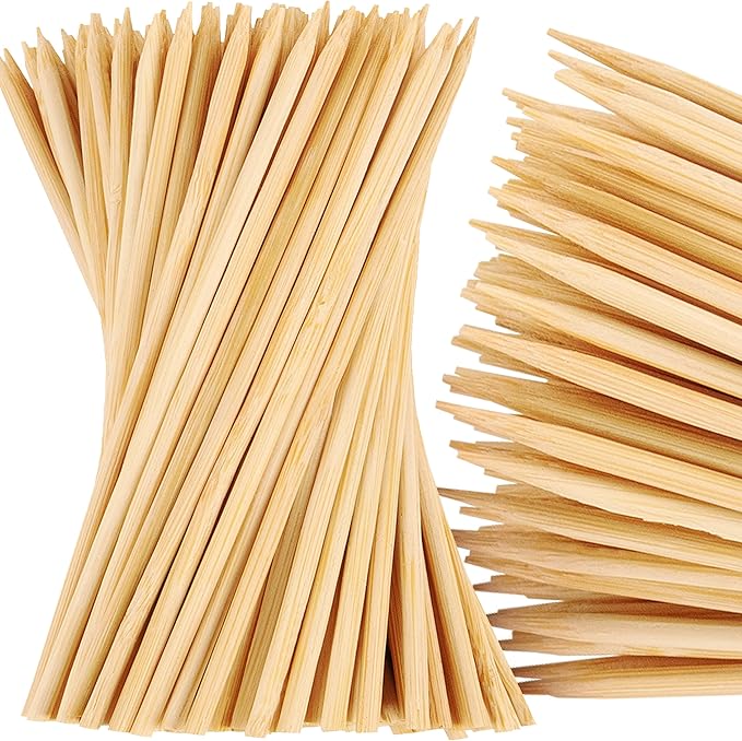 MalloMe XL Bamboo Skewers 6 Inch 100 pcs - 4mm Thick Bamboo Sticks - Heavy Duty Wooden Shish Kabob Skewers for Grilling - for Kebab BBQ Grill Hot Dog, Candy Apple Smores Sticks Wood Skewer Appetizers
