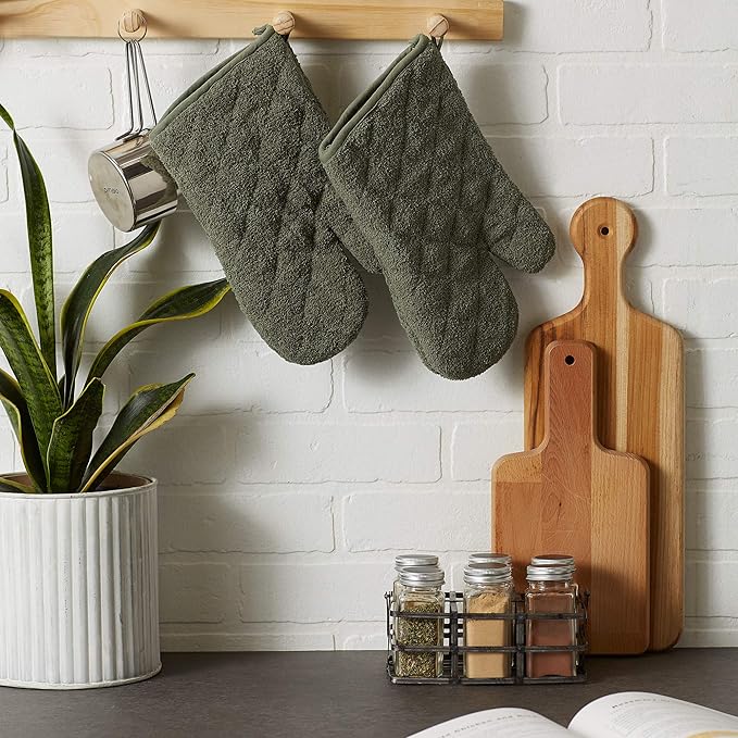 DII Basic Terry Collection 100% Cotton Quilted, Oven Mitt, Artichoke, 2 Piece