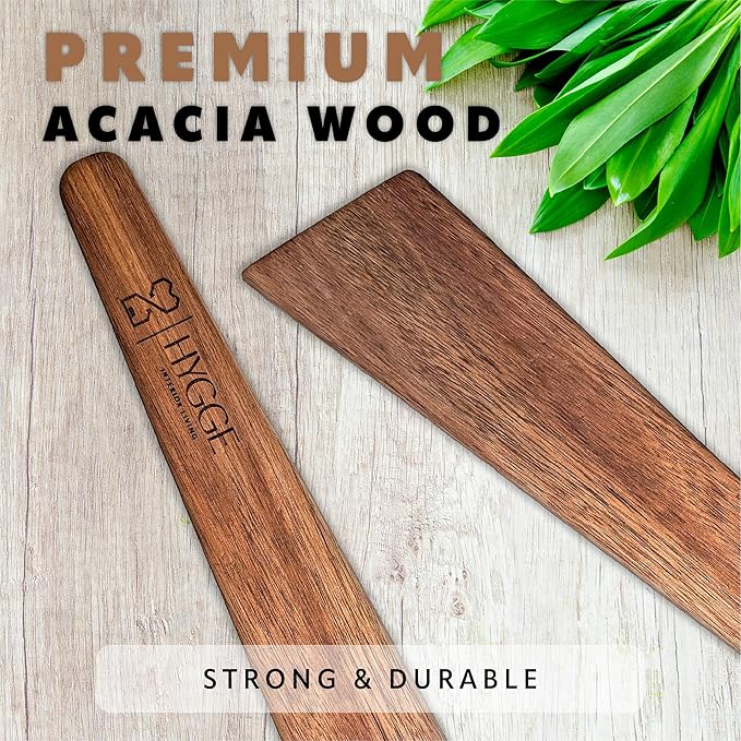 12 inch Wooden Spatula for Cooking, Flipping, Scraping, Turning, Flat Wooden Kitchen Spatula Turner, Flipper for Cast Iron, Skillet, Griddle, Egg Scraper Utensil - Set of 2