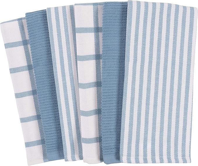 KAF Home Premium Kitchen Towels (18" x 28"), Large 100% Cotton, Flat & Terry Absorbent Dish Towel Set (Faded Denim, 18 x 28-6 Pack)