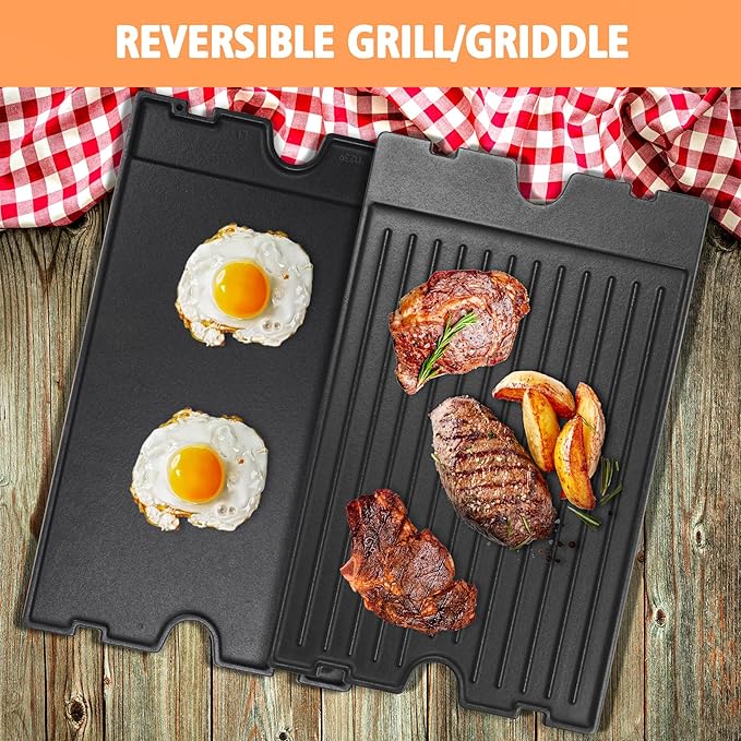 2-in-1 Reversible 19.25” x 11.75” Pre-Seasoned Cast Iron Cooking Griddle for Regal/Imperial Models Grill 11239, Flat Griddle Top Plate for Gas Stove/Charcoal/Electric/Propane/Gas Grill
