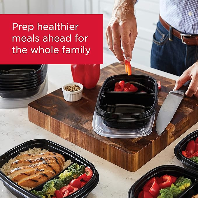 Rubbermaid TakeAlongs Food Storage Containers, Set of 22 (44 Pieces Total) | for Meal Prep, Lunch for Adults & Kids | Reusable & Stackable, 4-Cup, 22-Pack, Black