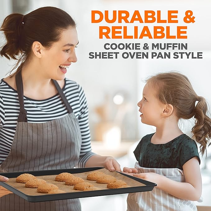 NutriChef 8-Piece Stackable Nonstick Bakeware Set - Premium Steel Baking Pans Set - Includes Round Cake Pan, 6-Cup Muffin Pans, Wide/Square Brownie & Loaf Pans, Cookie Sheet, & Roaster Pan (Black)