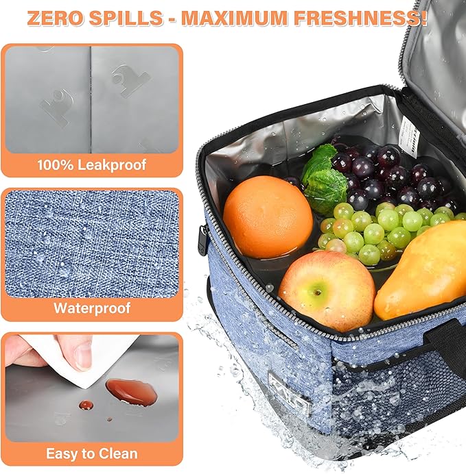 Tirrinia Insulated Lunch Box for Men/Women, Leakproof Lunch Bag for School Work, Large Lunch Tote Kids Boys Girls Student Back to School, Soft Cooler Office Picnic Beach Camping for Adults,Light Blue