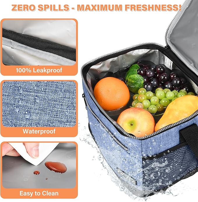 Tirrinia Insulated Lunch Box for Men/Women, Leakproof Lunch Bag for School Work, Enlarge Lunch Tote Kids Boys Girls Back to School, Soft Reusable Cooler Office Picnic Work Beach Camping with Shoulder
